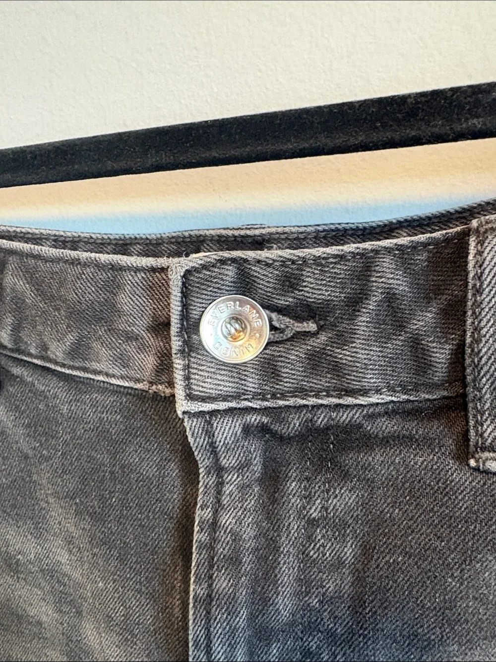 Everlane “The Long Denim Short” - Black High-Rise Frayed Hem Denim Shorts